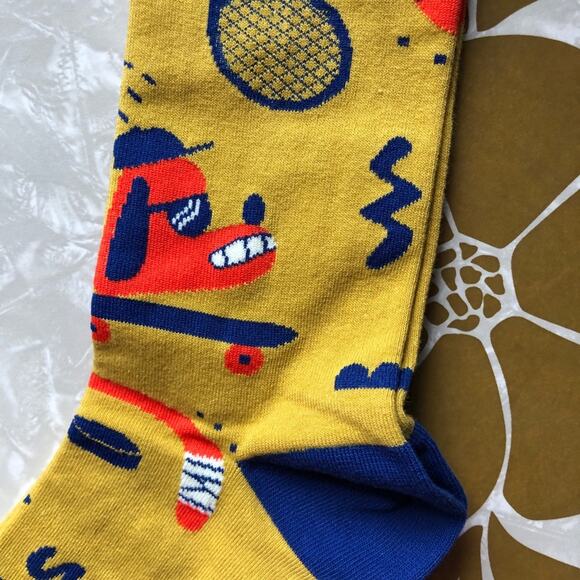 Sock It To Me Artist Colab Ryan Bubnis Yellow Blue Sports Novelty Crew Socks - Picture 7 of 7